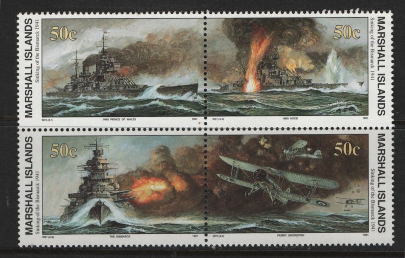 MARSHALL ISLANDS, 281A, BLOCK OF 4, MNH, 1990-91, BATTLE SCENES