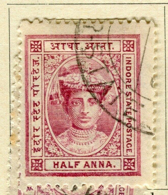 INDIA; INDORE-HOLKAR 1904 early local issue fine used 1/2a. value