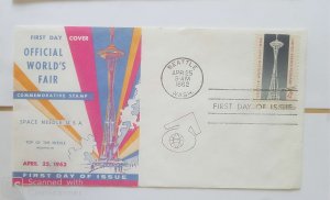 US, FDC  OFFICIAL WORLD'S FAIR COMMEMORATIVE STAMP 1962 SEATTLE  