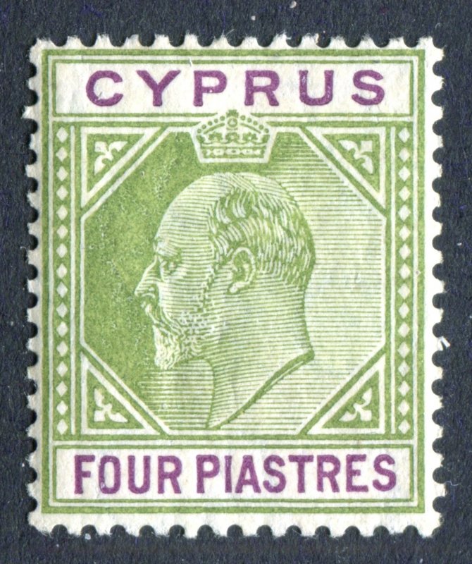 Cyprus 1904 KEVII. 4pi olive green & purple. Mint. VLH. MC CA. SG66.