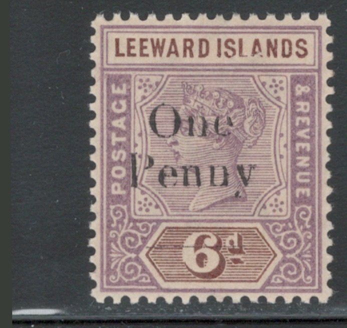 Leeward Islands 1902 Queen Victoria Overprint 1p on 6p Scott # 18 MH