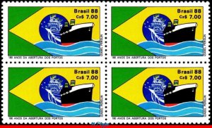 2126 BRAZIL 1988 OPENING OF PORTS TO SHIPS, FLAG, MI# 2243 RHM C-1577, BLOCK MNH