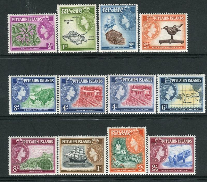 PITCAIRN ISLANDS-1957-63 set to 2/6 Sg 18-28 LIGHTLY MOUNTED MINT V22125