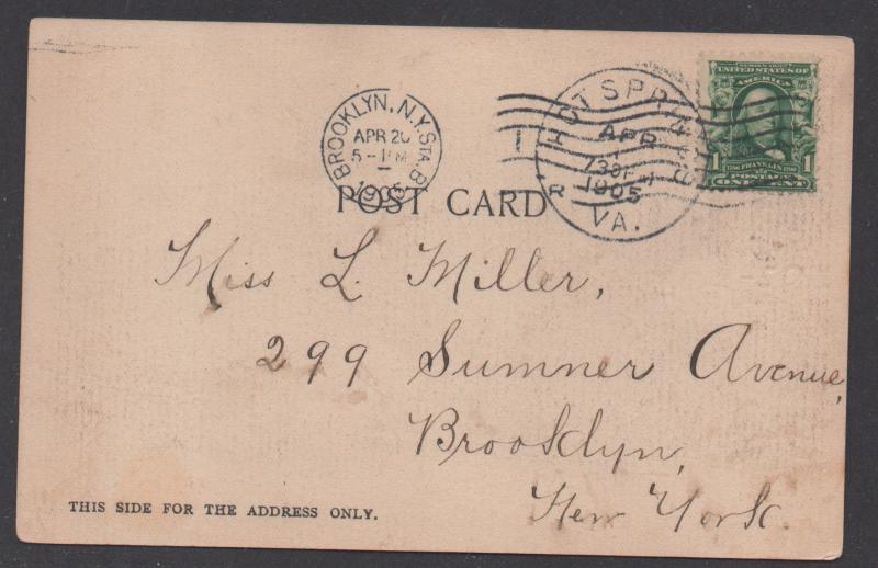 **US 20th Century Picture Post Card, Scott # 300, Hot Springs, VA ,4/1/1905