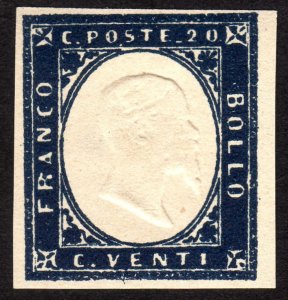 1855, Italy Sardinia, 20c, Vittorio Emanuele II, MH, Sc 12, Cv $95