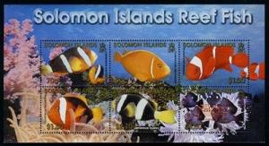 HERRICKSTAMP SOLOMON ISLANDS Sc.# 926B Jakarta 2008 Ovpt on Reef Fish S/S