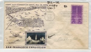 1939 SAN FRANCISCO GOLDEN GATE EXPOSITION CROSBY PHOTO FDC 852-1K VARIETY