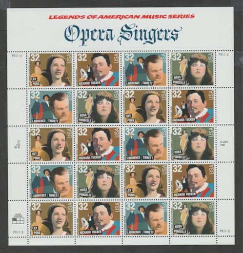 U.S. Scott #3154-3157 Opera Singers Stamps - Mint NH - UL P3 Plate
