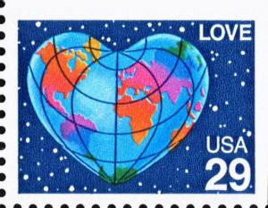 US SC #2536 1991 29¢ Heart-Shaped Globe Love Series Stamp MINT.