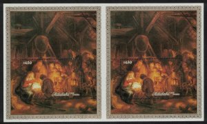 Aitutaki Paintings Rembrandt Christmas MS UNCUT Pair RAR 1988 MNH SC#428var