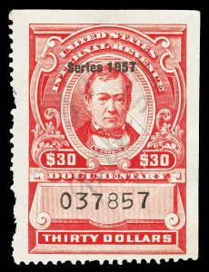 Scott R706 1957 $30.00 Dated Red Documentary Revenue Used F-VF