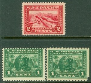 EDW1949SELL : USA 1913-14 Scott #397-98, 401 Mint Never Hinged. Catalog $130.00.