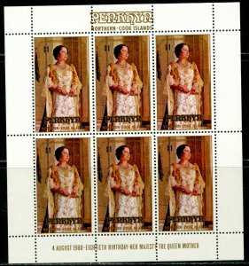 PENRHYN Sc#117 MS of 6 1980 Queen Mother 80th Birthday Complete OG Mint NH