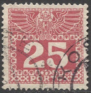 AUSTRIA 1910 25h VF Sc J41 Used Postage Due, part Cancel, cv $6.60