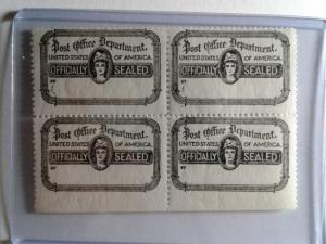 SCOTT # OX21 OFFICIAL POST OFFICE SEAL BLOCK OF 4