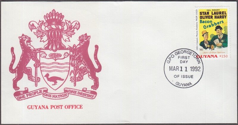 GUYANA Sc# 2544 FDC STAMP FEATURES MGM MOVIE POSTER for LAUREL and HARDY MOVIE
