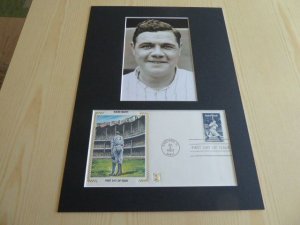 Babe Ruth Baseball USA FDC Cover and mounted photograph mount size A4