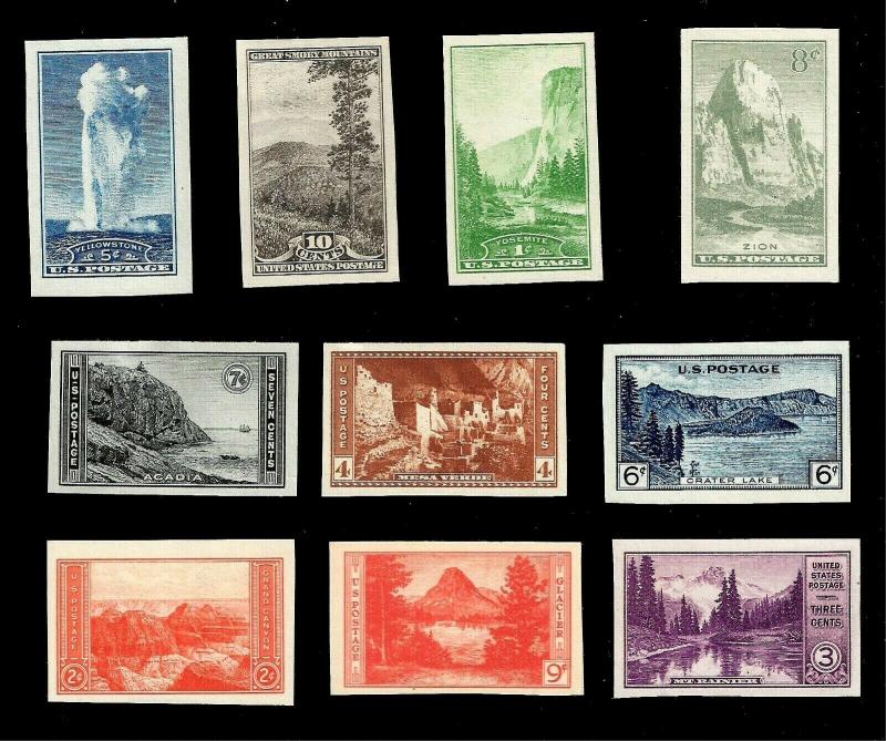 US 1934 Sc# 756- Sc# 765 National Parks Imperforate  - MINT NH/LH*10 Stamps