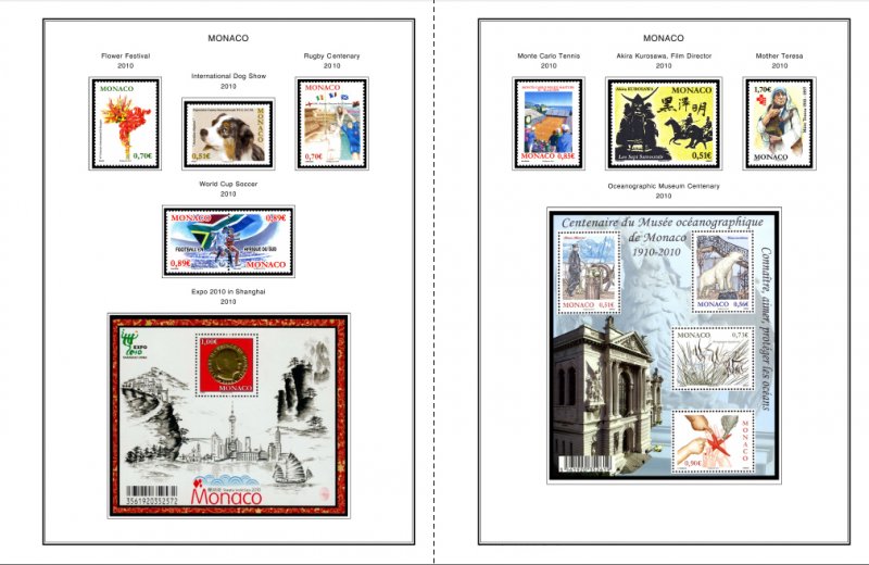 COLOR PRINTED MONACO 1885-2010 STAMP ALBUM PAGES (346 illustrated pages)