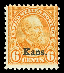 Scott 664 6c Kans. Overprint Issue Mint Fine NH Cat $50