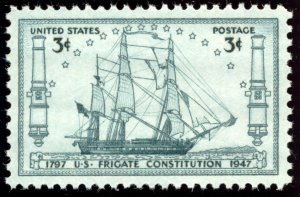 US 951 3c 1947 U.S. Frigate Constitution PSAG grade 100 NH