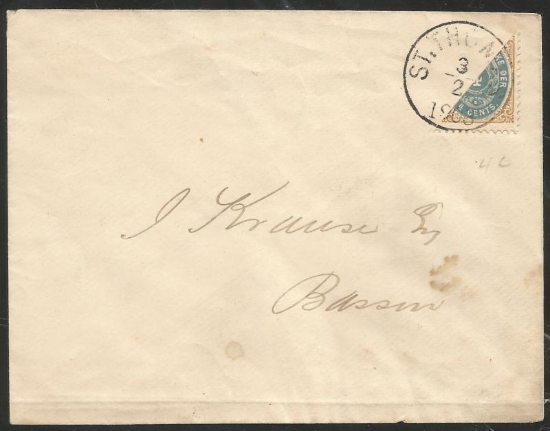 1903 DANISH WEST INDIES ( ST THOMAS ) HALF USED ON SMALL ENVELOPE PAY 2 CENT