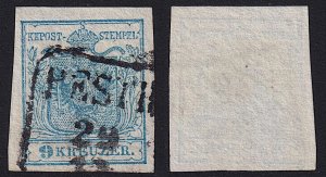 Austria - 1850 - Scott #5 - used - Type I - PESTH box pmk Hungary