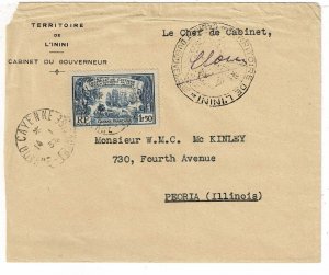 Inini 1937 Cayenne cancel on Official cover to the U.S., Scott 126 (Fr. Guinea)