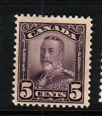 Canada Sc 153 1928 5c G V scroll stamp mint