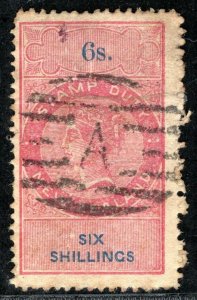 NEW ZEALAND QV STAMP DUTY Revenue 6s (1867) Postmark Used POSTAL FISCAL GBLUE126 