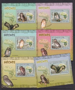 Mozambique 2007 Birds Owls 6 S/Sheets Deluxe Edition MNH