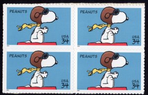 Scott #3507 Peanuts (Snoopy) Block of 4 Stamps - MNH