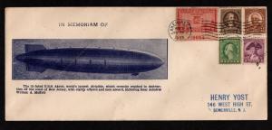 $USS Akron rare Memoriam cachet cover 1933 lakehurst, only 300 made