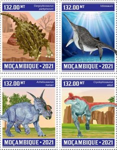 MOZAMBIQUE - 2021 - Prehistoric Animals - Perf 4v Block - Mint Never Hinged