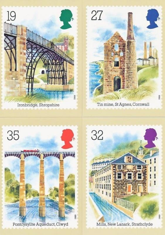 GB PHQ Scott 1280-1283, 1989 Industrial Archaeology, Souvenir Sheet of 4 stamps