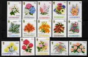 Guernsey 1992-97 Flowers definitive set of 15 values 1p t...