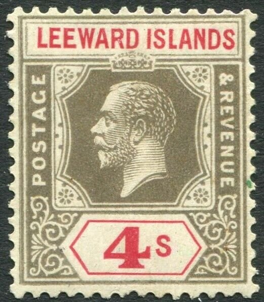 LEEWARD ISLANDS-1922 4/- Black & Red Sg 77 MOUNTED MINT V33903