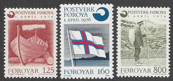 Faroe Islands #21-3; Faroe boat, flag, mailman