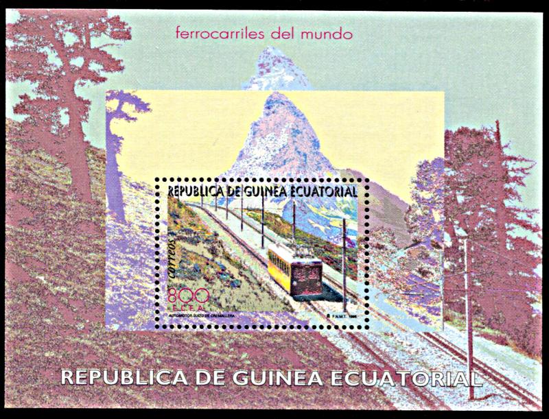 Equatorial Guinea 214, MNH, Swiss Locomotive Train souvenir sheet