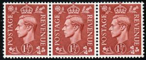 GB KGVI 1941 1.5d Pale Red-Brown SG487 Block x 3 Mint Hinged