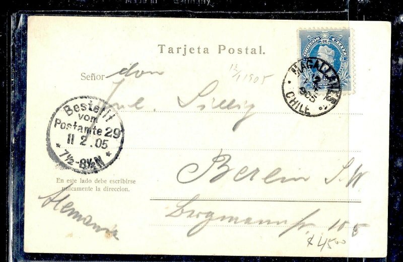 CHILE  (P3108B) 1905  5C  COLUMBUS  ON PPC  MAGALLANES  TO GERMANY