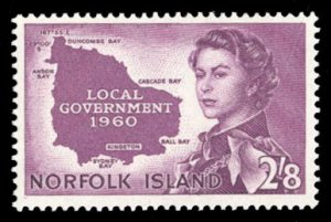 Norfolk Islands #42 Cat$19, 1960 2sh6p rose violet, never hinged