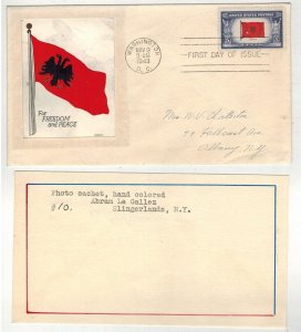 1943 Patriotic FDC OVERRUN COUNTRIES 918 LEGALLEZ HANDPAINTED ALBANIA FLAG & CAR