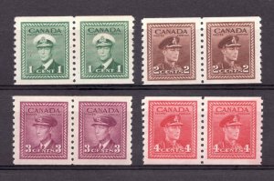 Premium Set : 1948 Canada Sc #278-81 - KGVI War Issue Coil Stamps - MNH Cv$120
