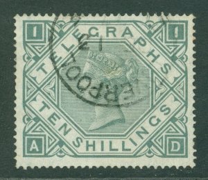 SG T16  1876 10/- grey-green Telegraph. Very fine used with a Liverpool CDS...