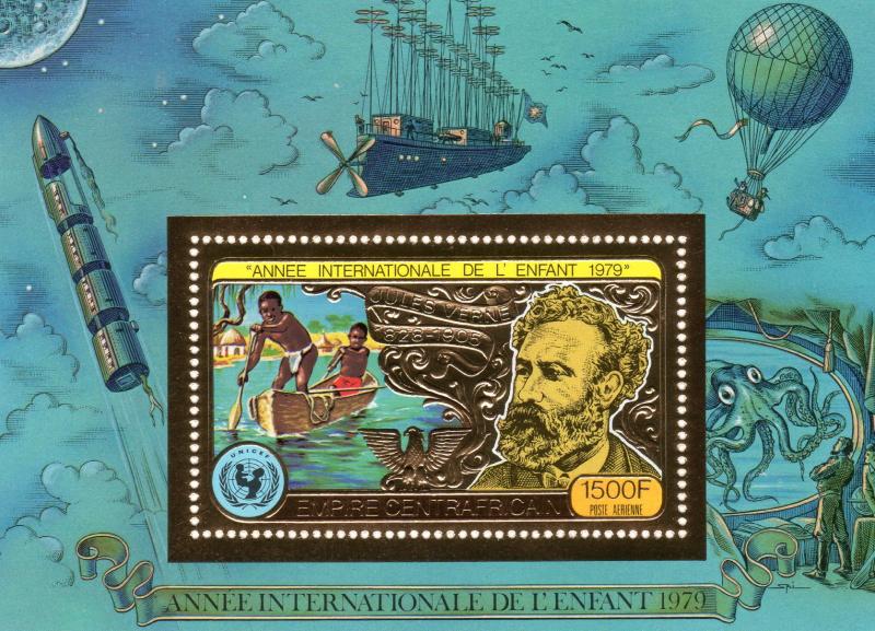 Central African Republic 1979 Mi#57A IYC/Jules Verne Gold S/S Perforated MNH