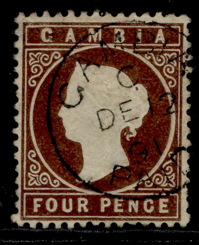 GAMBIA QV SG30, 4d brown, VERY FINE USED. CDS