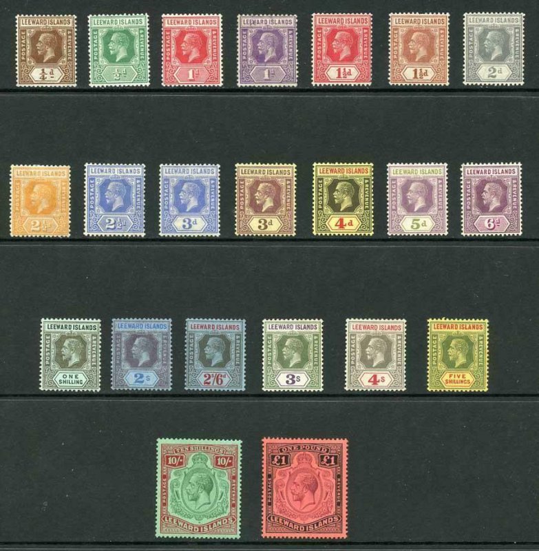 Leeward Islands SG56/80 KGV Set of 22 Values M/M (5/- tone spots) The Pound is S