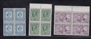 Newfoundland 186. 269 and 270, Group of 3 Different Blocks of 4