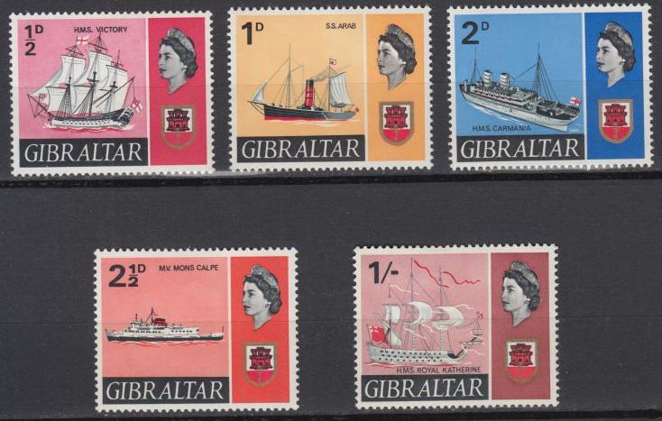 Gibraltar-1967 QEII Ships of Gibraltar stamp lot-MH/MLH(262)